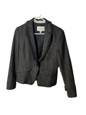 Banana republic wool blend tweed button blazer with fringe collar normcore sz 8